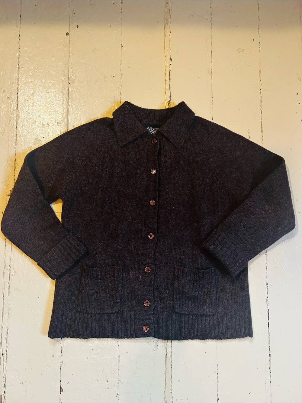 Vintage 90s Jacob Dark Brown Button-Front Women’s Wool Cardigan